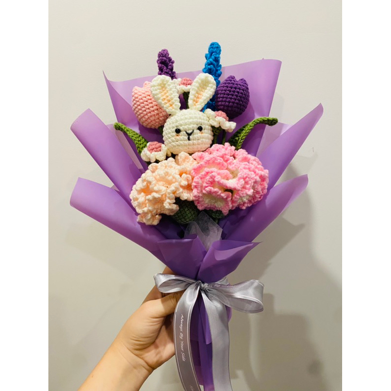 Pre-bundled wool rabbit bouquet as shown in the picture. | Shopee Malaysia