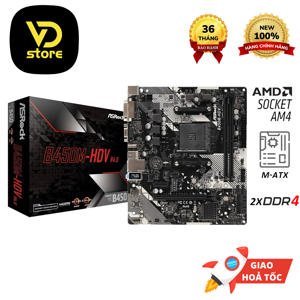 Motherboard asrock b450m hdv r4 0 am4 m atx 2xdr4 new genuine