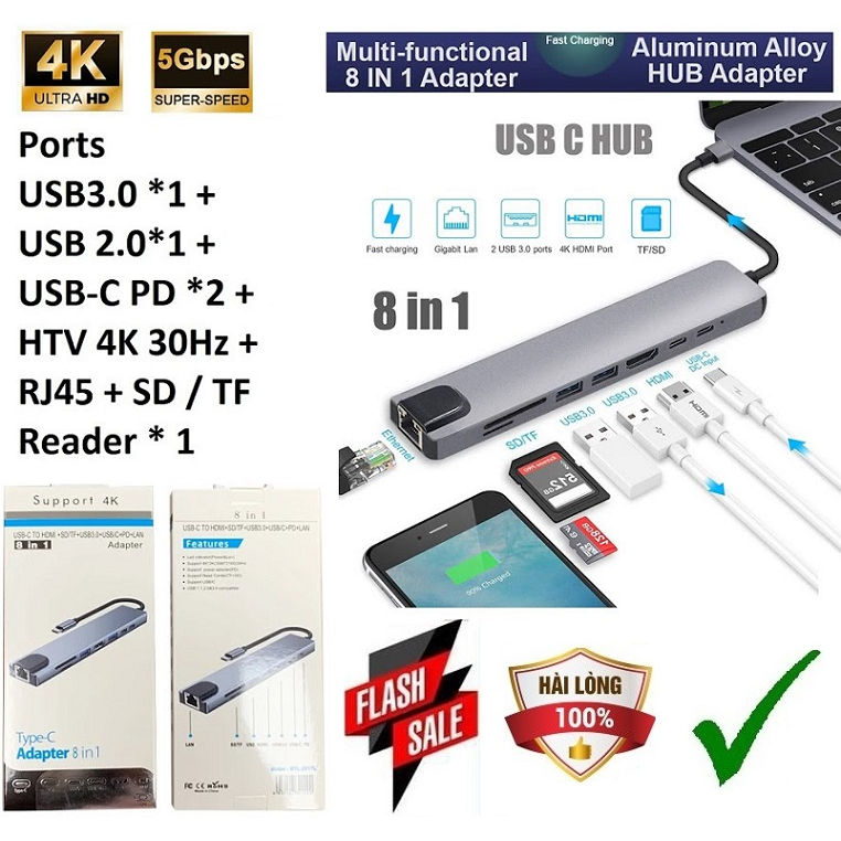 Multifunctional Usb Type-C Converter Hub C8 BUL-2017L 8 Ports with RJ45 ...
