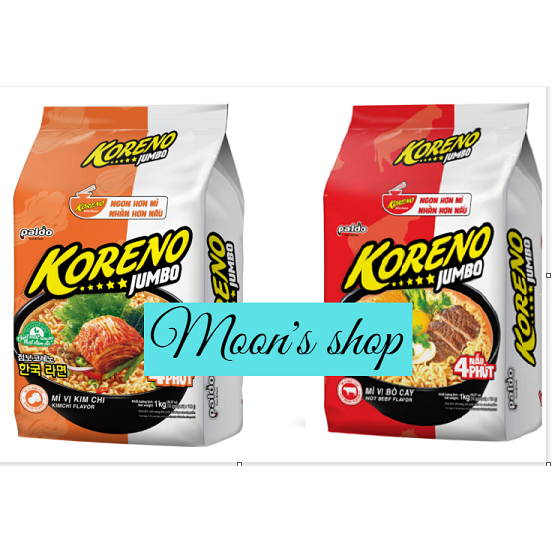 KORENO JUMBO noodles spicy beef flavor, kimchi flavor (10 packs x100g ...