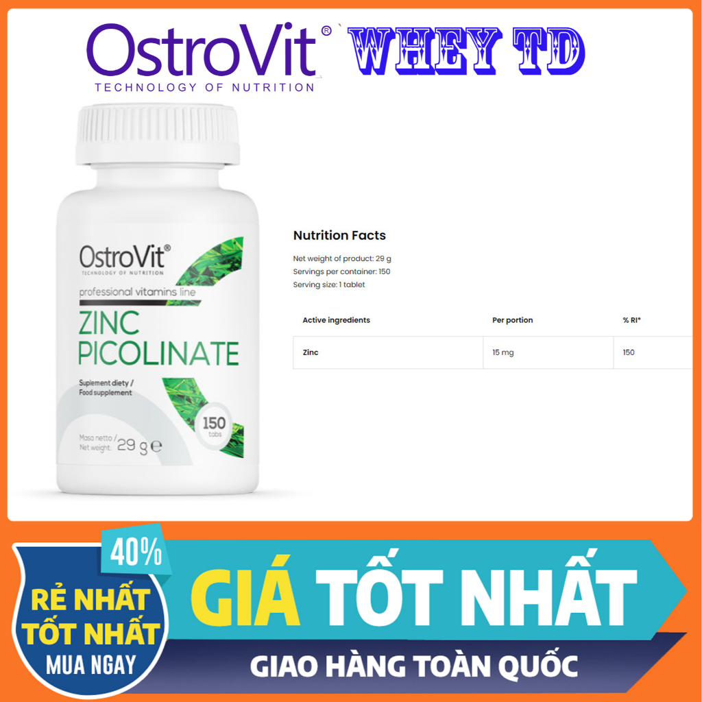 Complément Alimentaire OstroVit Zinc Picolinate – 180 Comprimés, Soutien Immunitaire