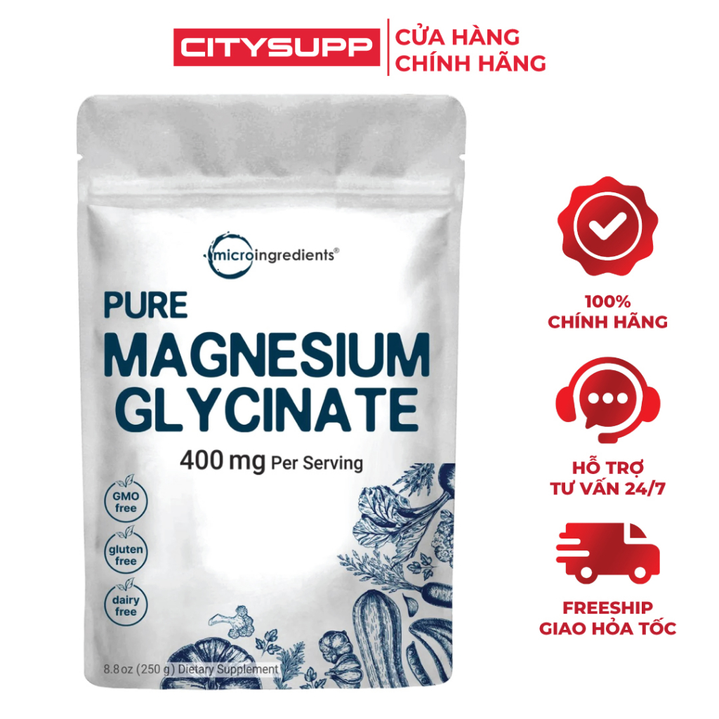 Micro Ingredients Pure Magnesium Glycinate, 250 Grams (108 Uses