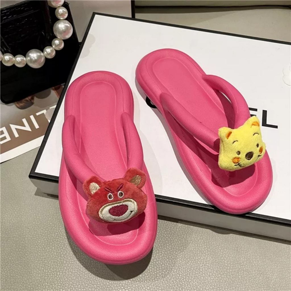 Plastic Sandals With Strawberry Bear Pattern For Women Wearing Softly ...