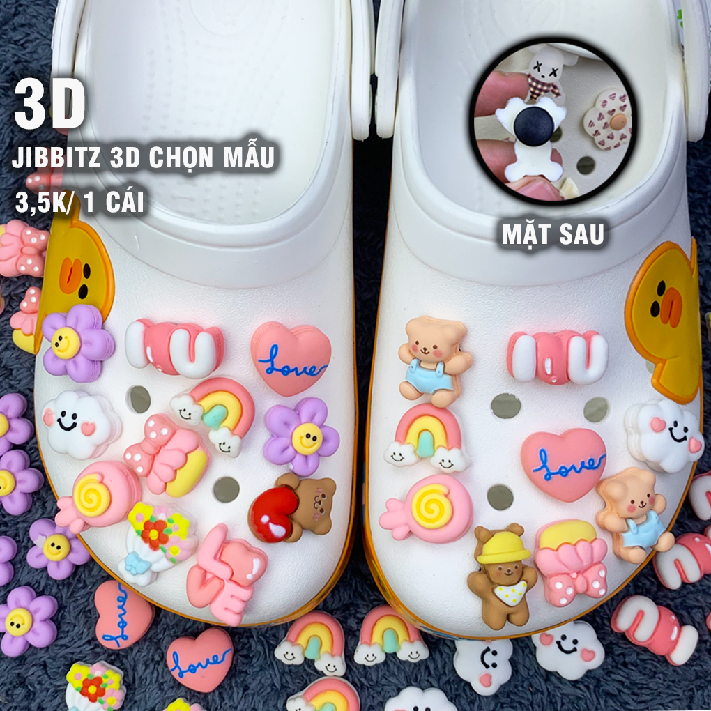 Sticker / jibbitz Charm 3D 12 Super Cute Models With Buttons Attached