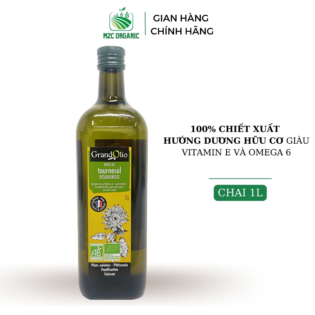 Grand Olive Organic Sunflower Oil 1L Is Rich In vitamin E And Omega 6