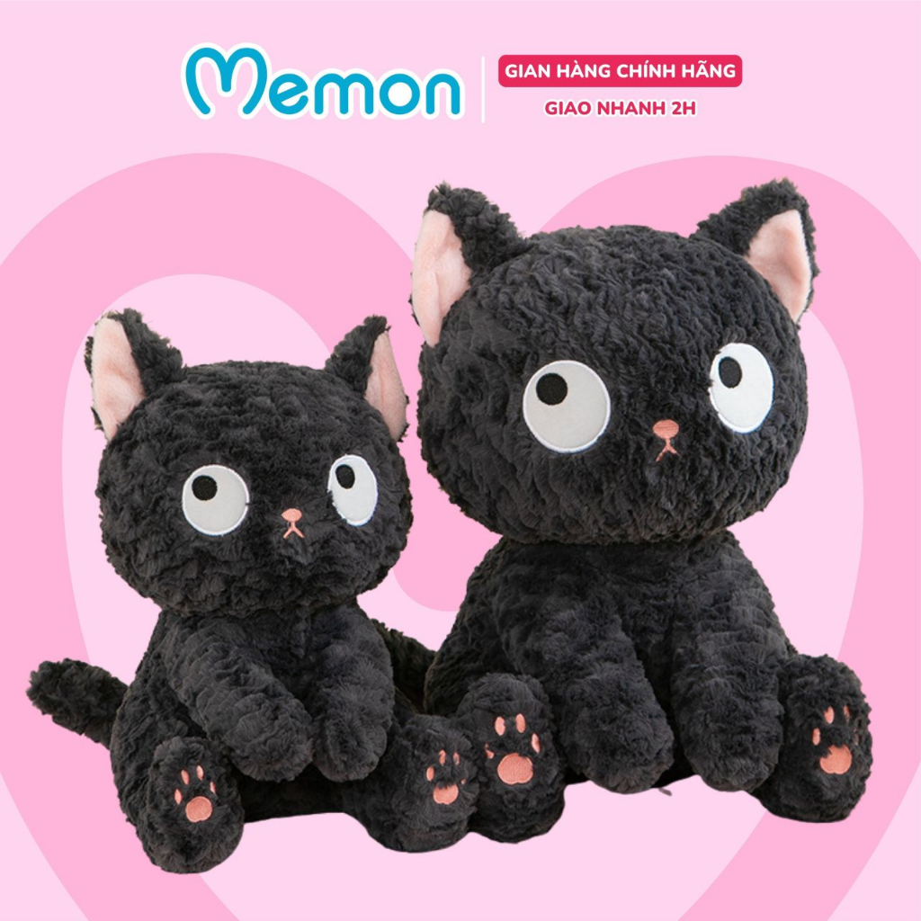 Memon High-Quality Soft Fur Cute Black Cat Teddy Bear Sitting Innocence ...