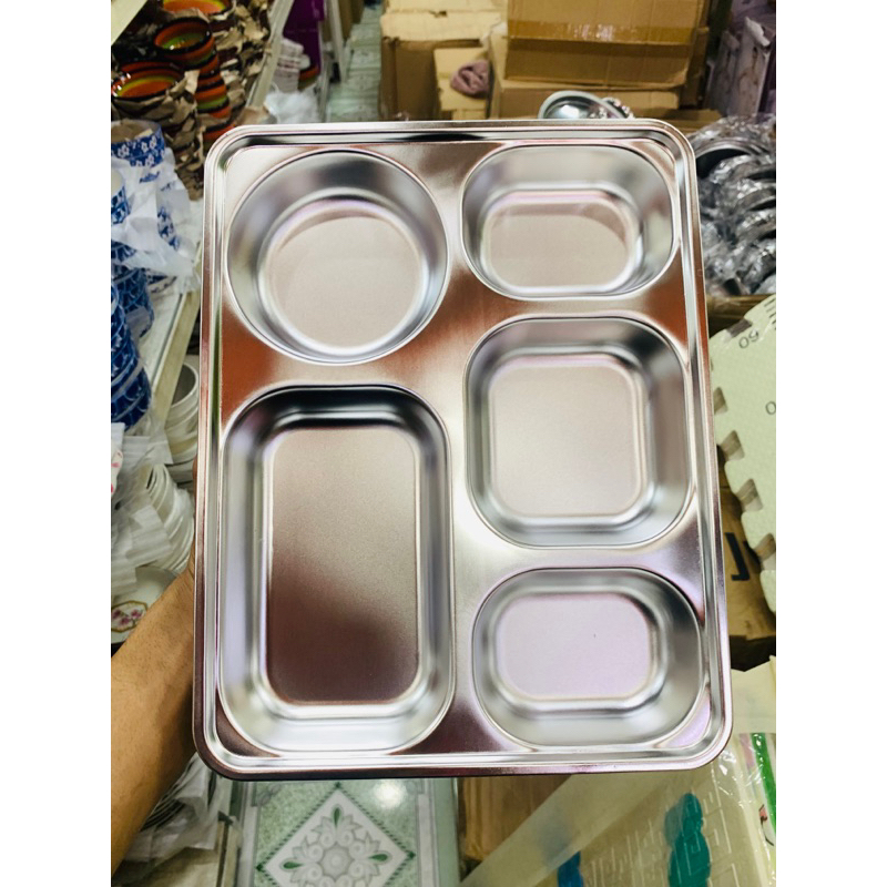 Rice Tray Divided Into 5-Compartment Stainless Steel | Shopee Malaysia