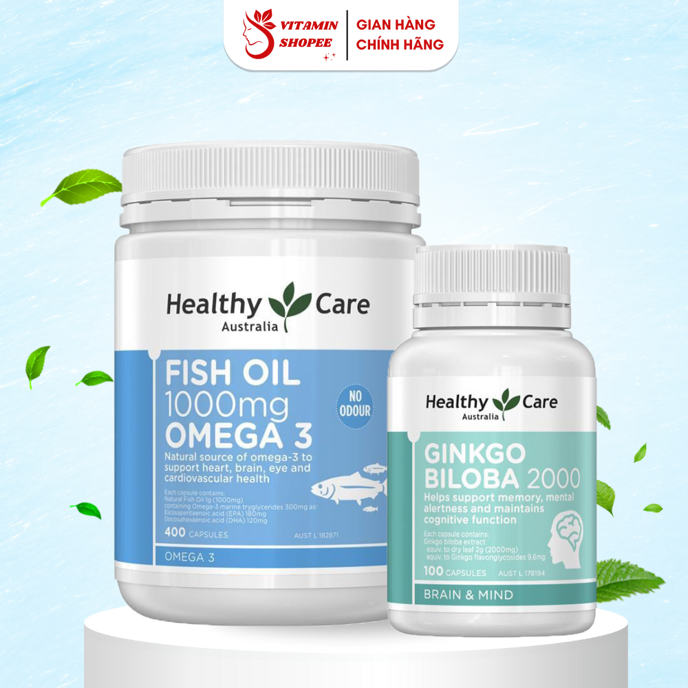 Healthy Care Ginkgo Biloba Brain Booster Combo (100 capsules) And Omega 3 (400 tablets) Shopee