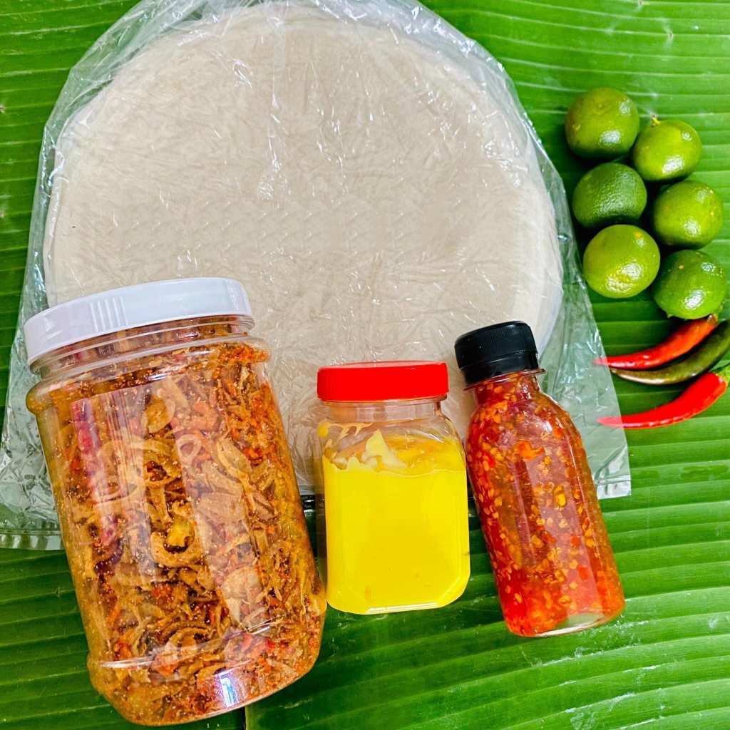 Combo of thin, super spicy dew-dried rice paper with yellow butter ...