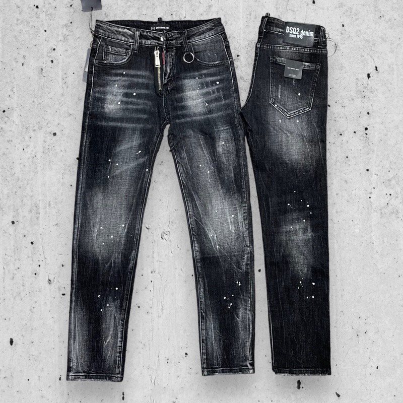 Dsq2 biker slimfit men's jeans with black gray washing deviation lock ...