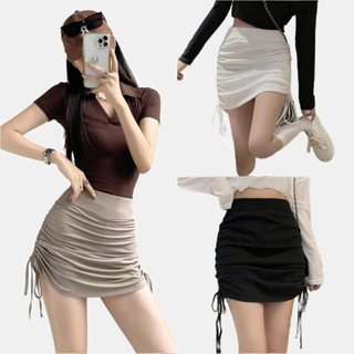 Side Drawstring Skirt With Inner Pants 2 Colors In Black And White Good  Elastic Fabric Youthful 50000