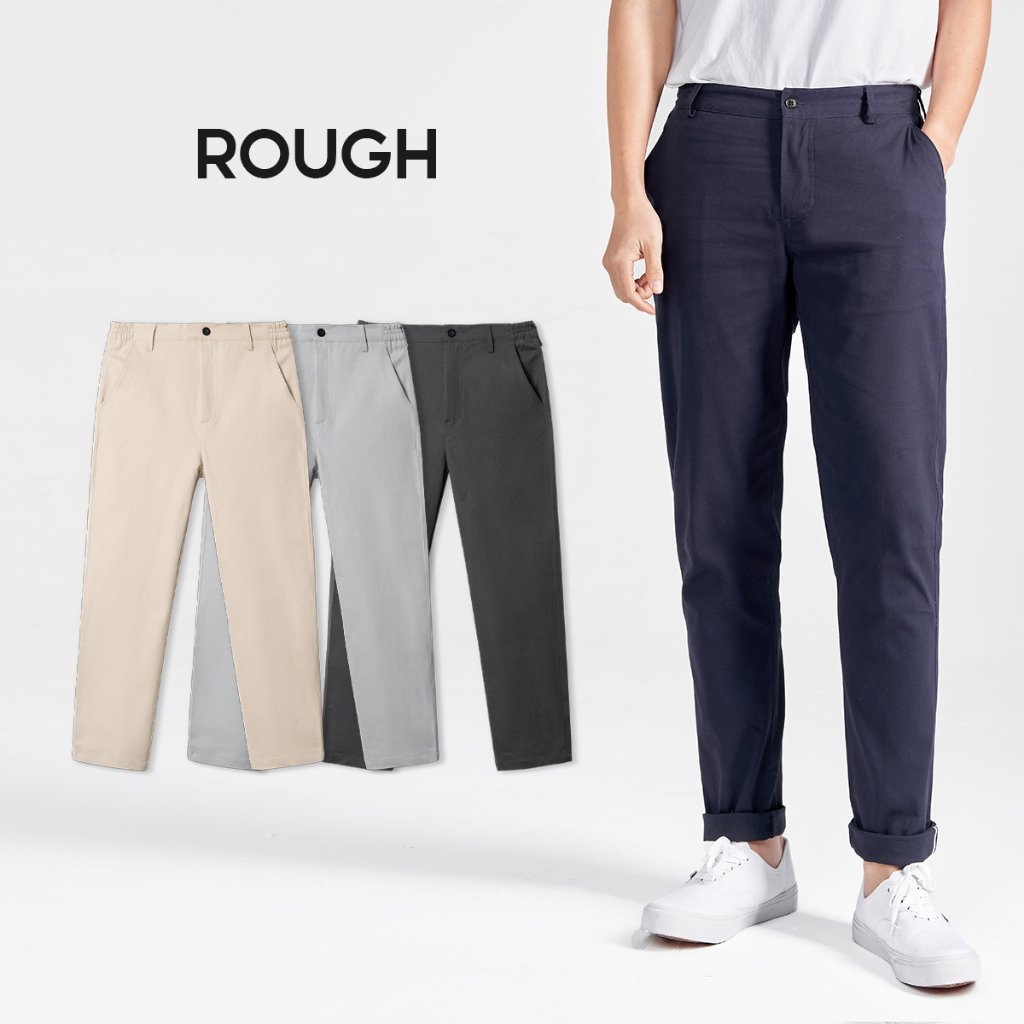 Rough Men's Basic Plain Khaki Pants Thick, Stretchy Khaki Shopee Malaysia
