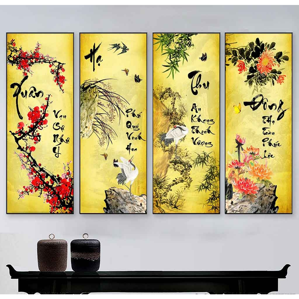 FOUR PRECIOUS PAINTINGS SPRING SUMMER FALL WINTER set of 4 mirrored ...