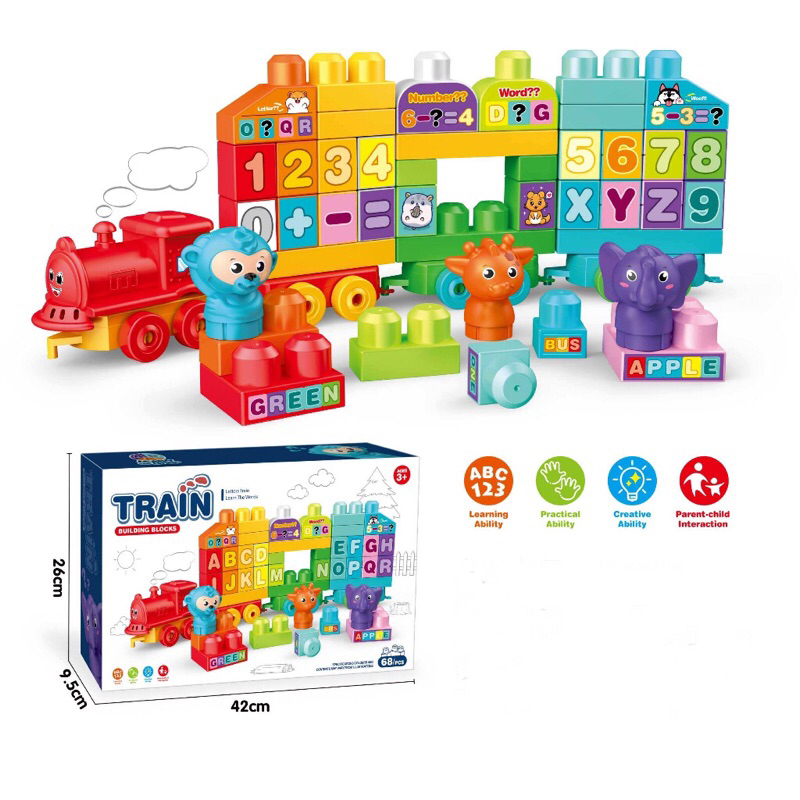 Early Educational Toys, Letter Train Puzzle Toy 68 Pieces ABC Blocks ...