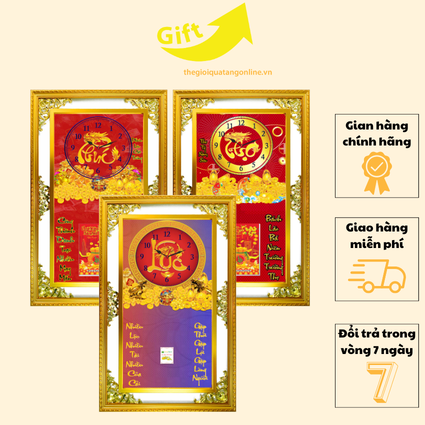 Calendar CNY 2025, Phuc Loc Tho MirrorCoated Wooden Cover With Clock