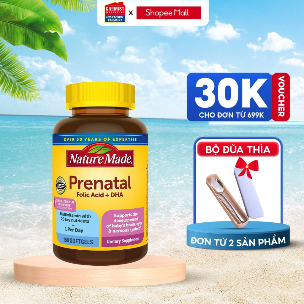 Nature Made Prenatal Folic Acid + DHA 150 Multivitamin, Mineral Supplements Are Essential For