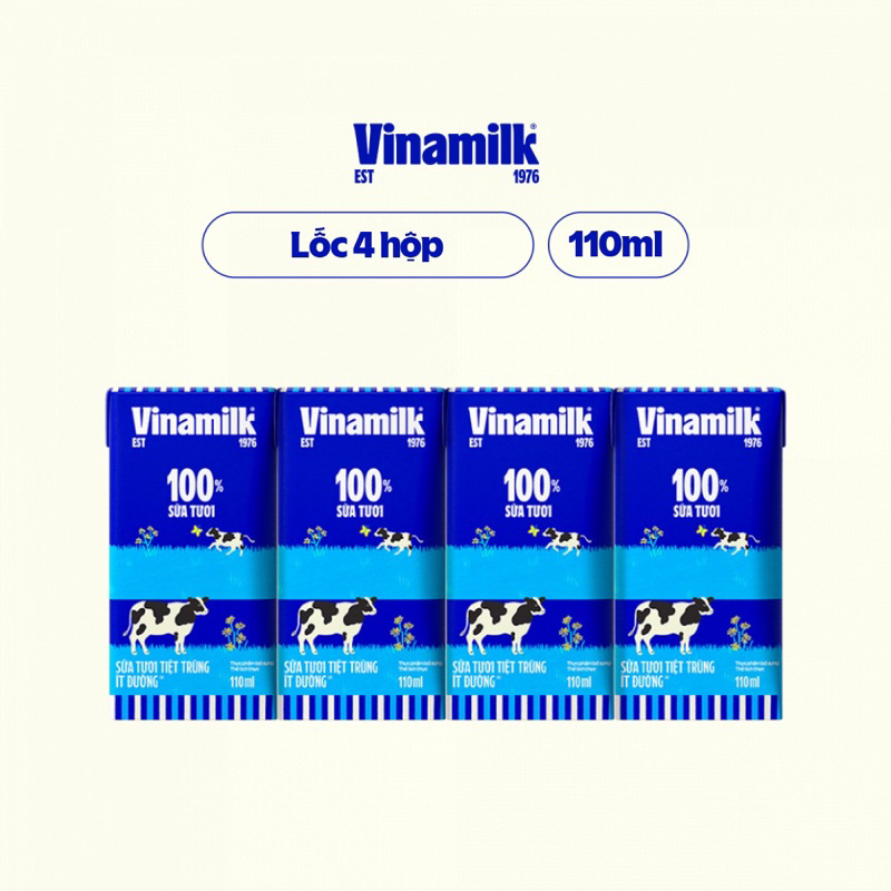 Bottle Of 4 Boxes Of Vinamilk Fresh Milk With Less Sugar 110ml Of New ...