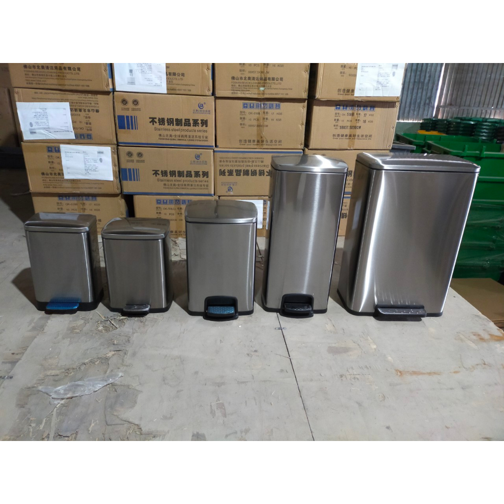 SQUARE Stainless Steel Pedal Trash Bin 9L-12L-20L Dustbin | Shopee Malaysia