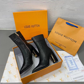 Louis Vuitton Lambskin Leather Bora Half Fold Over Knee High Heel Boots  39/8.5/9