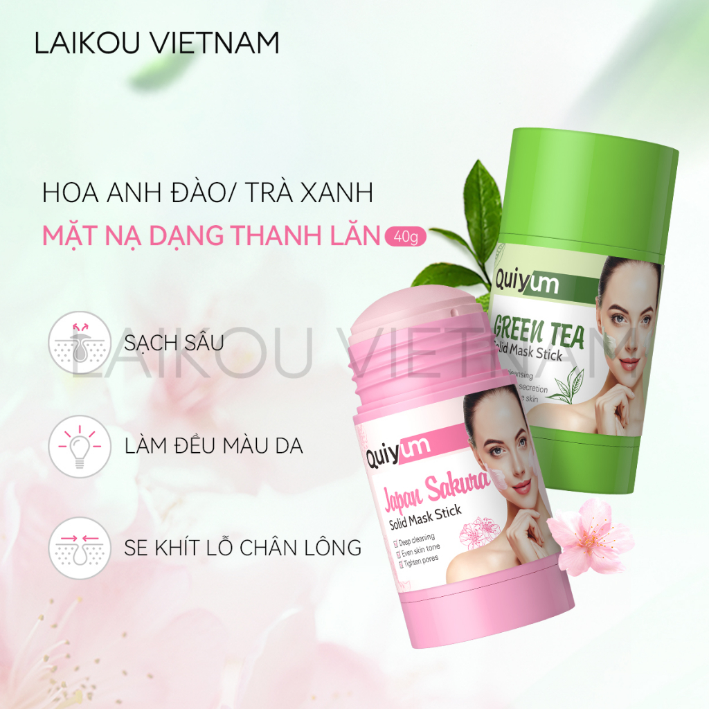 Quiyum Cherry Blossom Green Tea Mud Mask Stick Deep Cleansing Blackhead