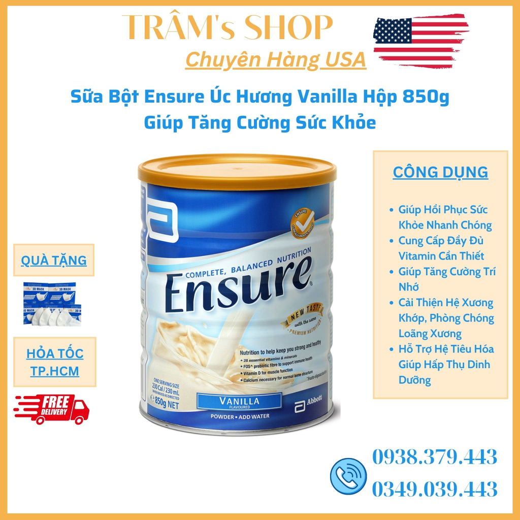 Ensure Australia Vanilla Milk Powder 850g (For The Elderly, The Body
