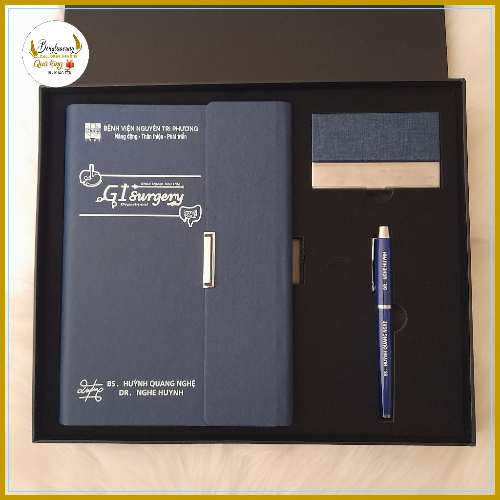Gift Set (Folding Book + name card Box + Metal Pen). Engraved Names