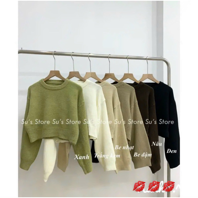 Solid crop top sweater with round neck and wide sleeves, Korean ulzzang ...