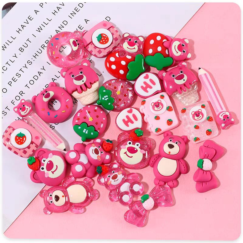 Transparent strawberry bear charm and cartoon charm with glue, 1 pack ...
