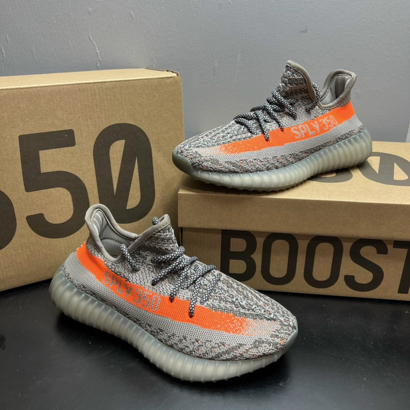 Yezzy 350 Sneakers In Grey And Orange | Shopee Malaysia