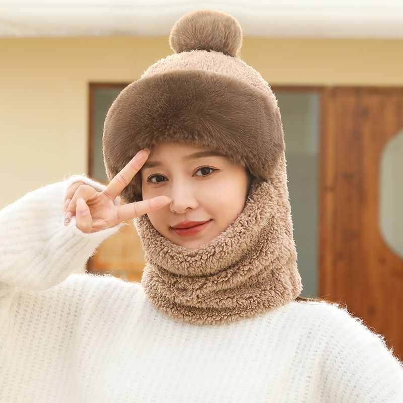 M31 Winter fur hood, women's wool hat with cute scarf in youthful style