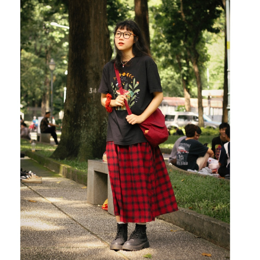 Checkered long hotsell skirt malaysia