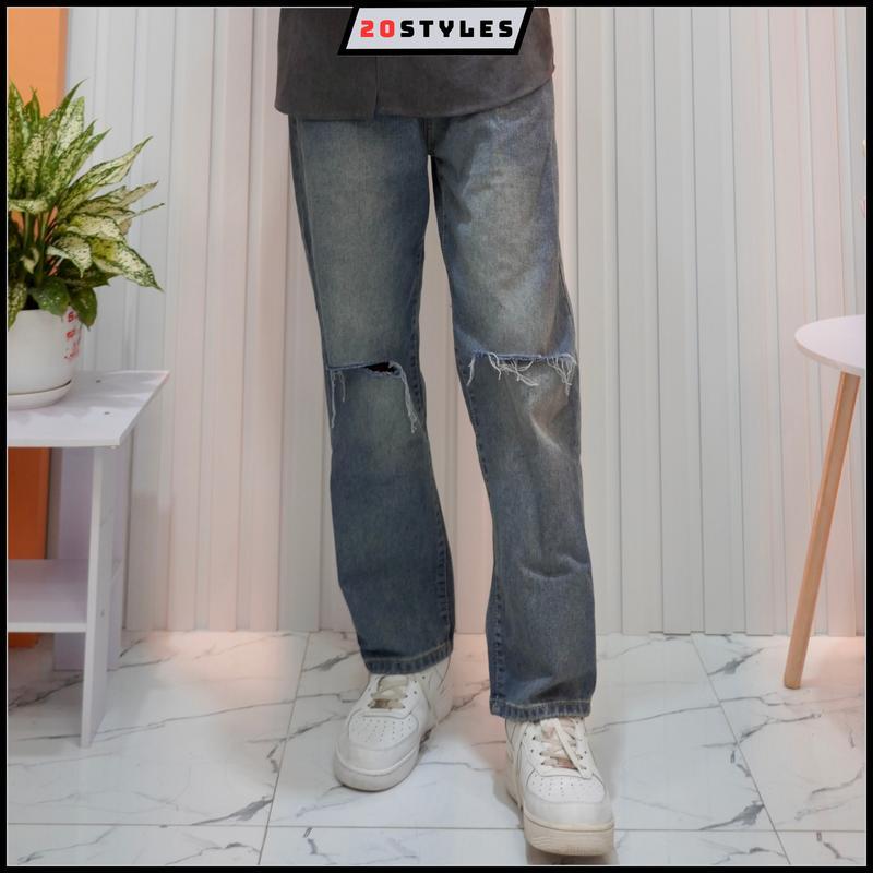 Retro Ripped Jeans, Wide Leg Youthful Style 2024 | Shopee Malaysia