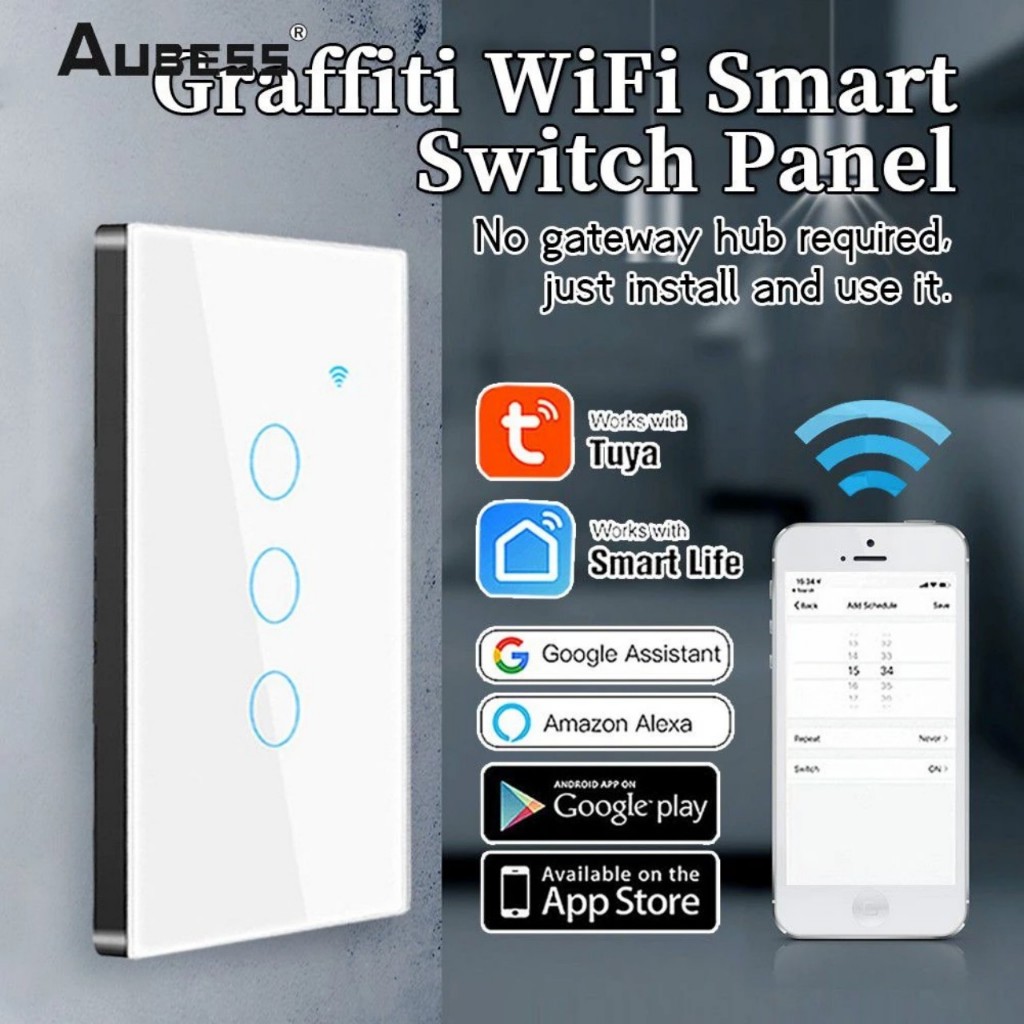 1-2-3-4 Button Rectangular Touch Wifi Smart Switch Controlled via App ...