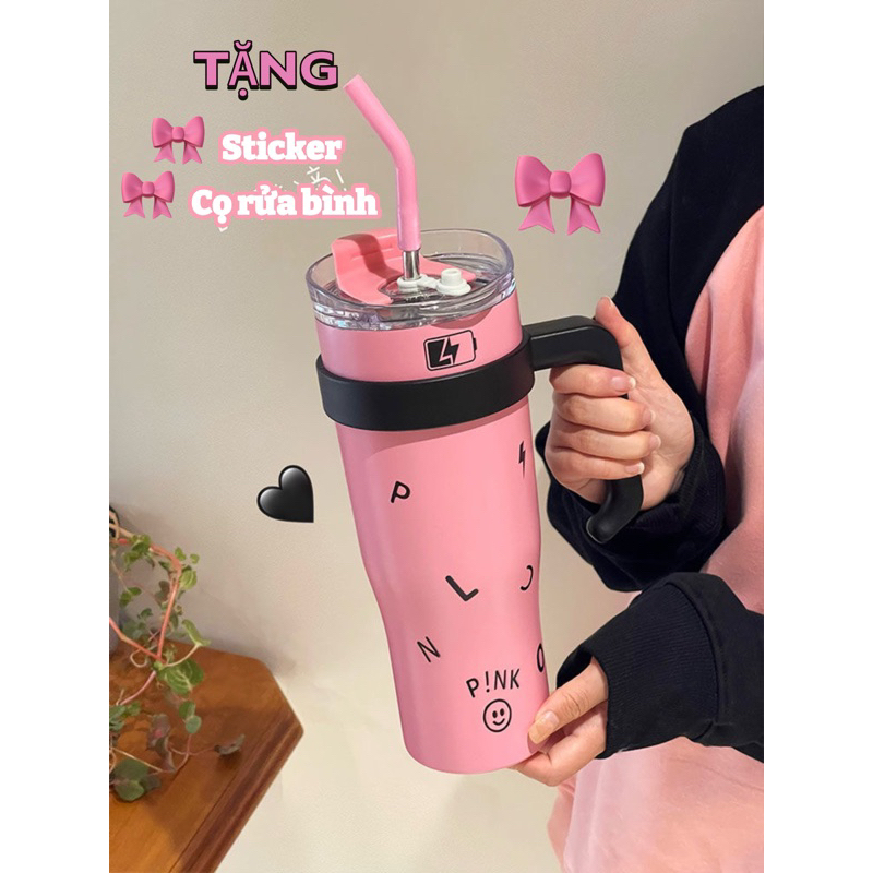Blackpink SUS 304 1200ML Thermos Cup with Stainless Steel Straw Handle ...