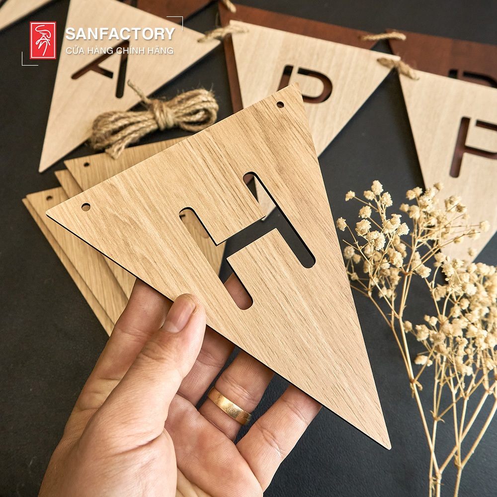 Laser-cut wooden flag strings for decor backdrops and holiday stages ...