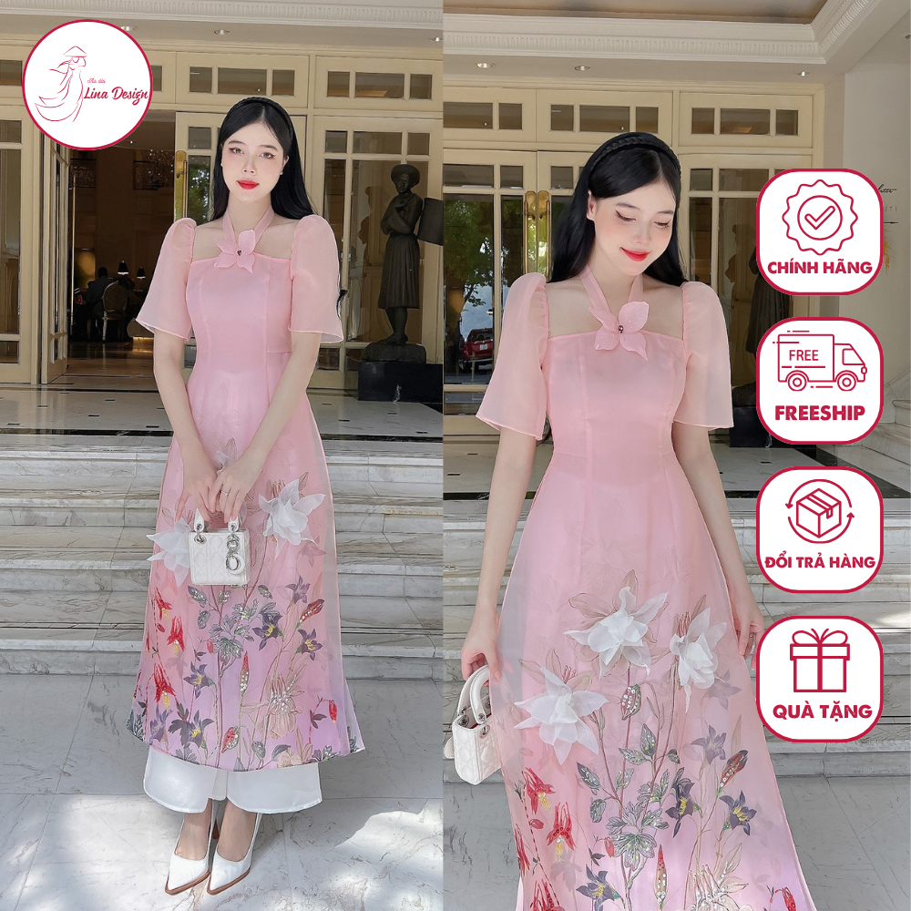 Innovative Ao Dai For Women, Set Of Ao Dai Tet organza Material In Soft ...