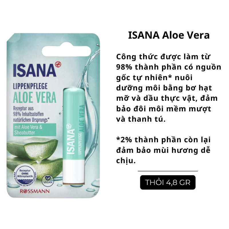 Isana lip balm, moisturizes lips, protects dry lips