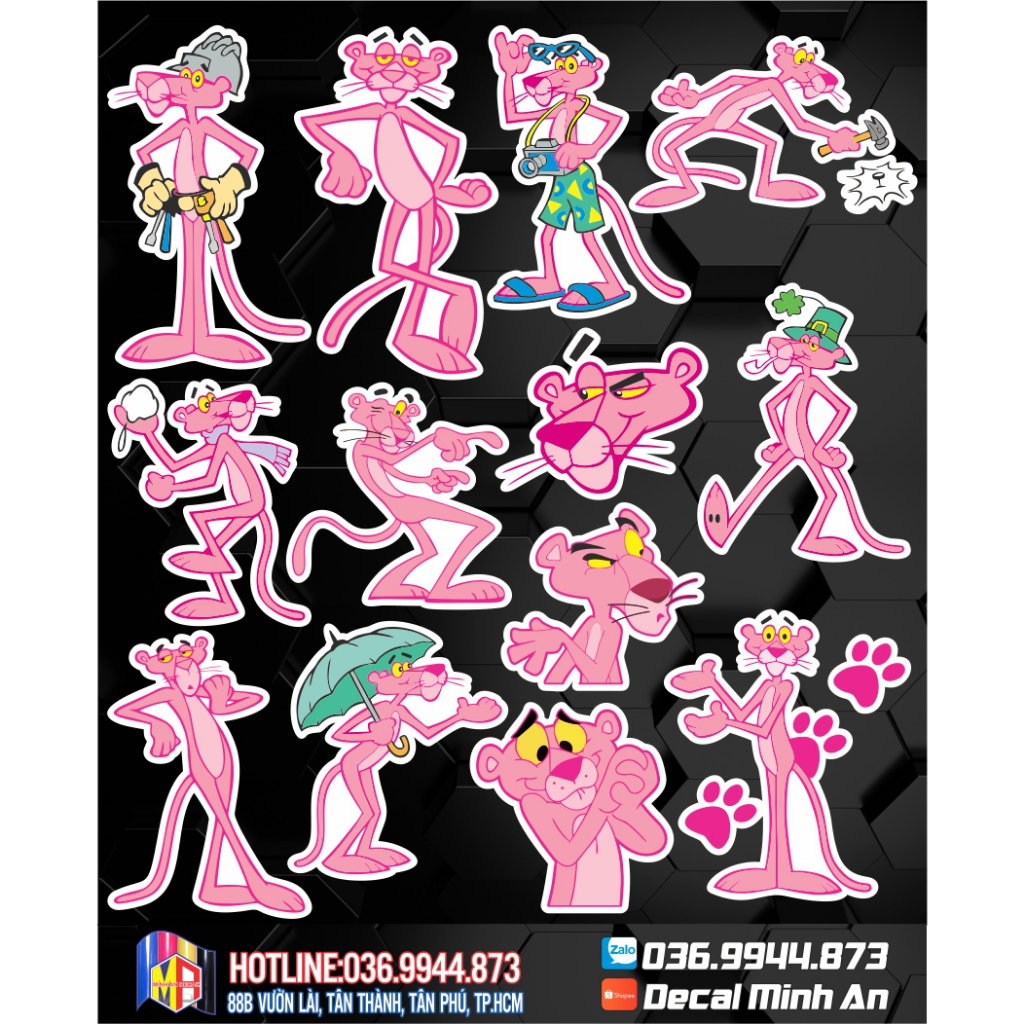 Sticker Pink Panther SET Of 13 Stickers / Waterproof, Not Fading
