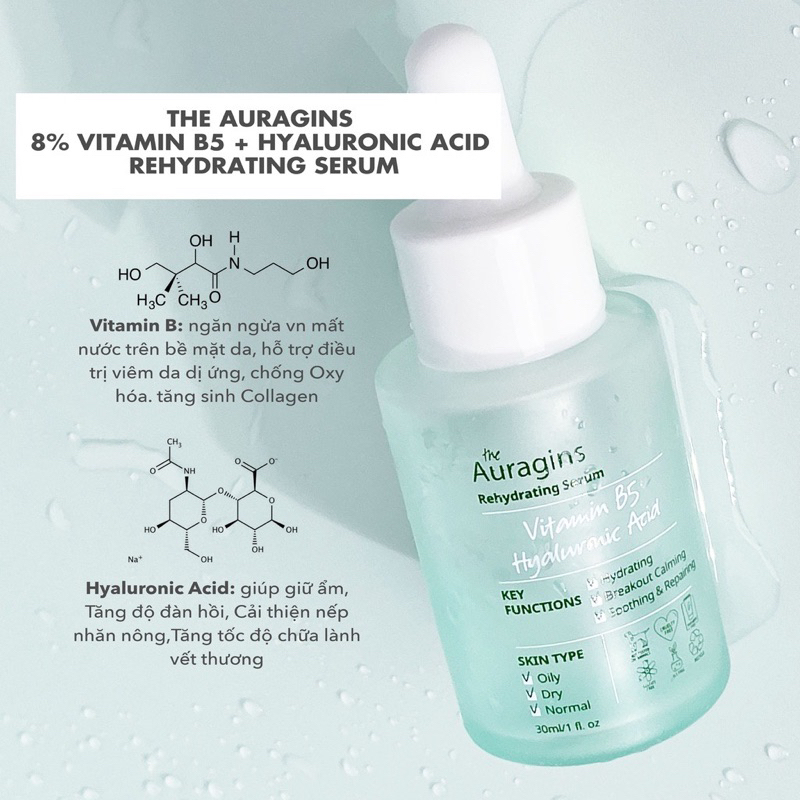 The Auragins 8 Vitamin B5 + Hyaluronic Acid Rehydrating Serum 30ml