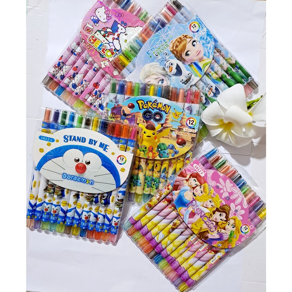 Large Twist Crayons with Cute Cartoon Patterns 12-18 Colors | Shopee ...