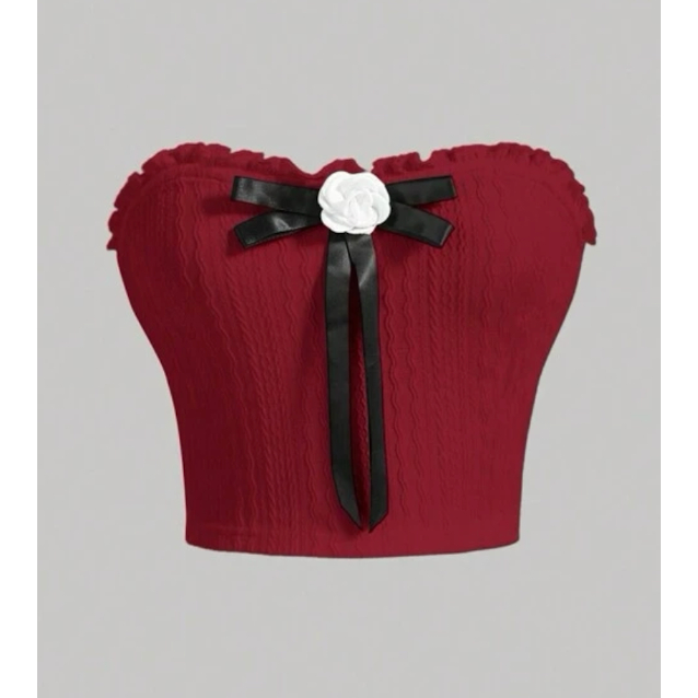ROSY RETRO TUBE TOP (DARK RED) | Shopee Malaysia