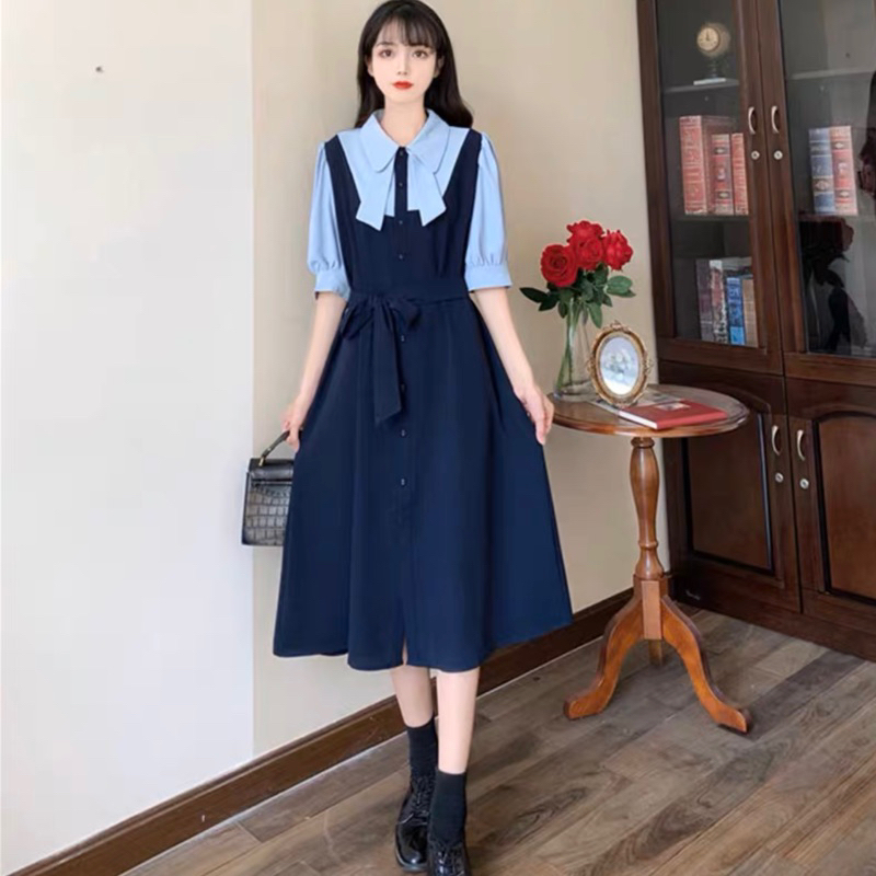 Vintage Stylized-Neck Blue Dress (With Real Picture) | Shopee Malaysia