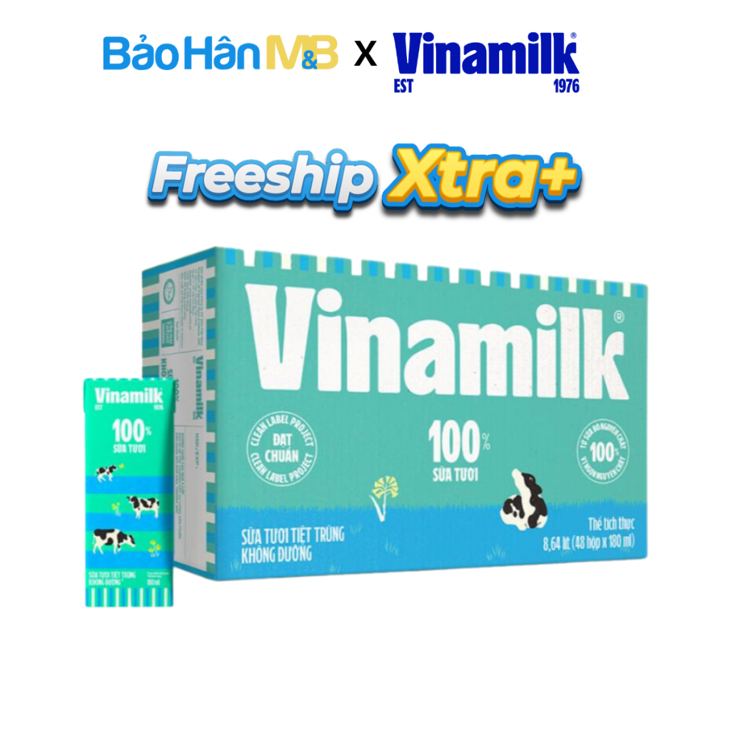 Vinamilk 100% Pasteurized Fresh Milk - Carton Of 48 Boxes Of 180ml ...