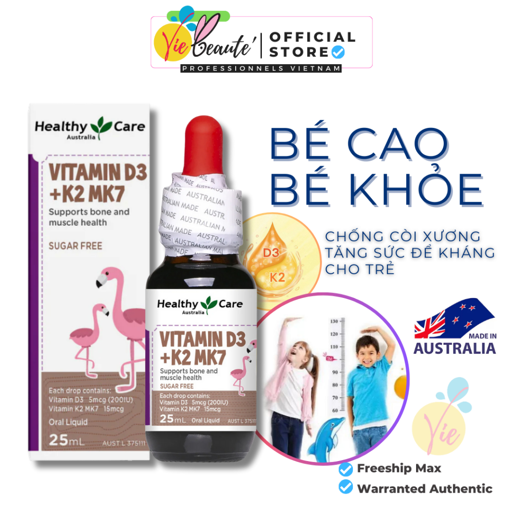 Vitamin D3 + K2 MK7 Healthy Care Syrup Support To Increase Height For