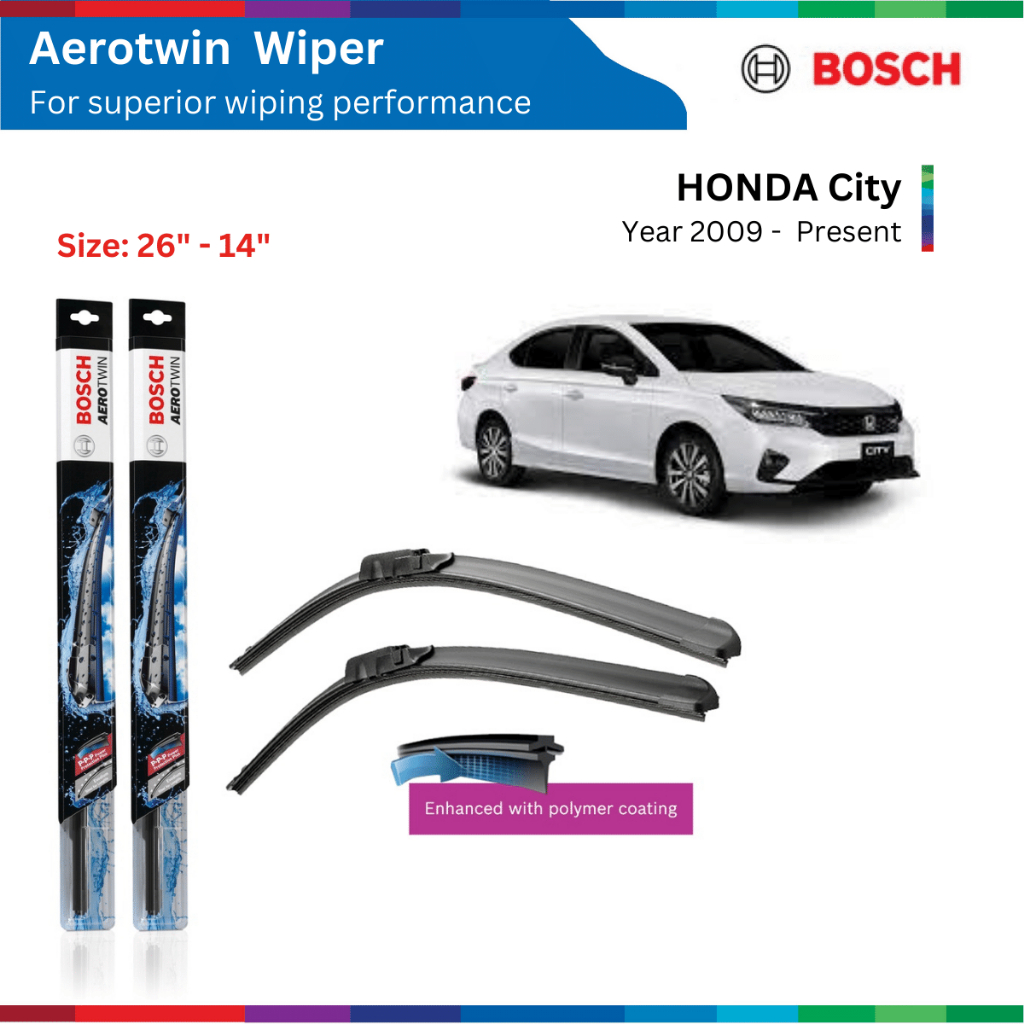 Honda City Car Wiper Set (09), Bosch AeroTwin, U Hook, 26 "& 14