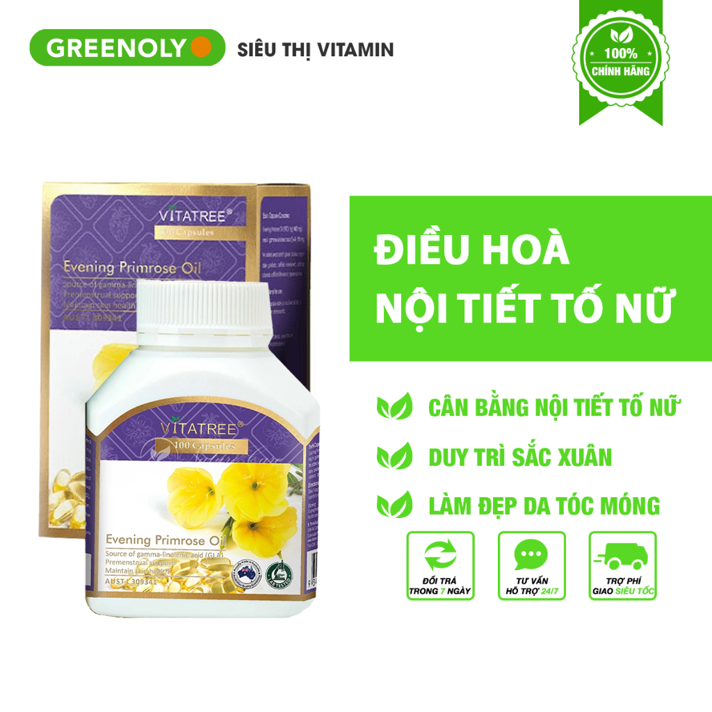 Vitatree Evening Primrose Oil Hormonal Balance Oil, Help Beautify Hair, Skin, And Nails 100