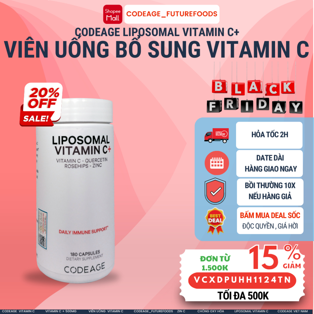 Vitamin C Code Liposomal Oral Tablet 180 Tablets, CODEAGE Vitamin C