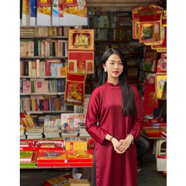 Highneck Sleeveless Ao Dai With 2 Flaps, Red Do Ao Dai Long Dress At
