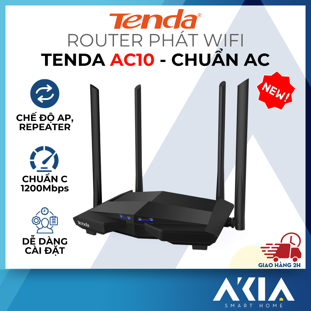 Tenda AC10 Wifi Router - AC standard 1200Mbps, Supports 2 bands, Has ...