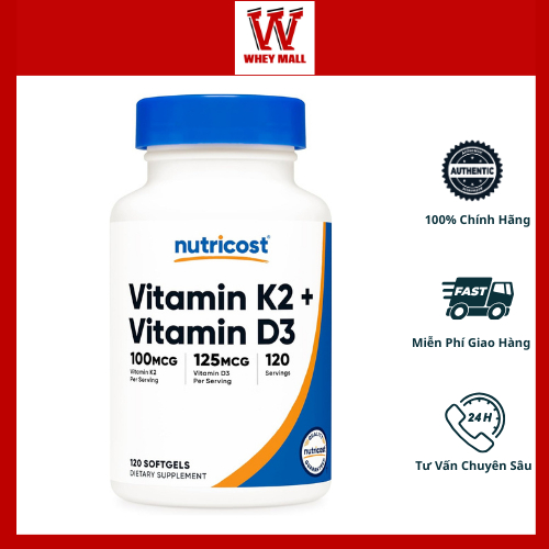 Nutricost Vitamin K2 + D3 120 Tablets Vitamin D3 + K2 Protect Bones